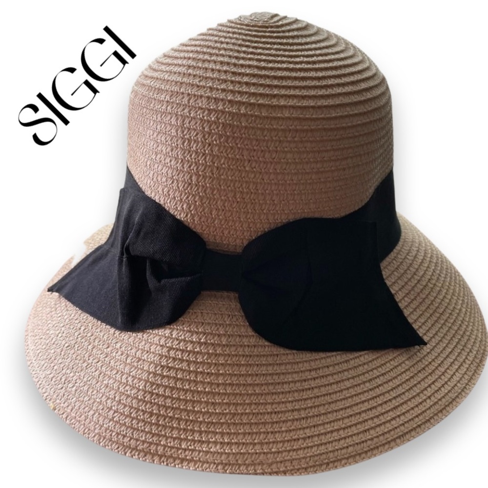 Tan Sun Hat With Black Bow
